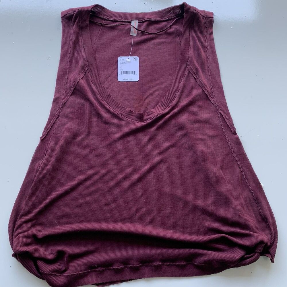 NWT Free People Intimately Tank Top Womens L Burgundy Loungewear Lightweight